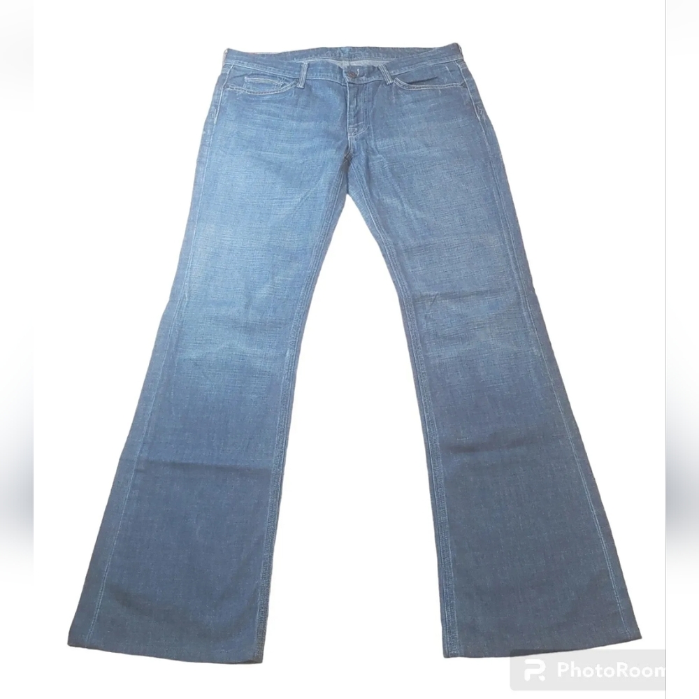 7 For All Mankind Flare Jeans Woman Sz 12 /31 Flynt Blue Stretch Denim Low Rise